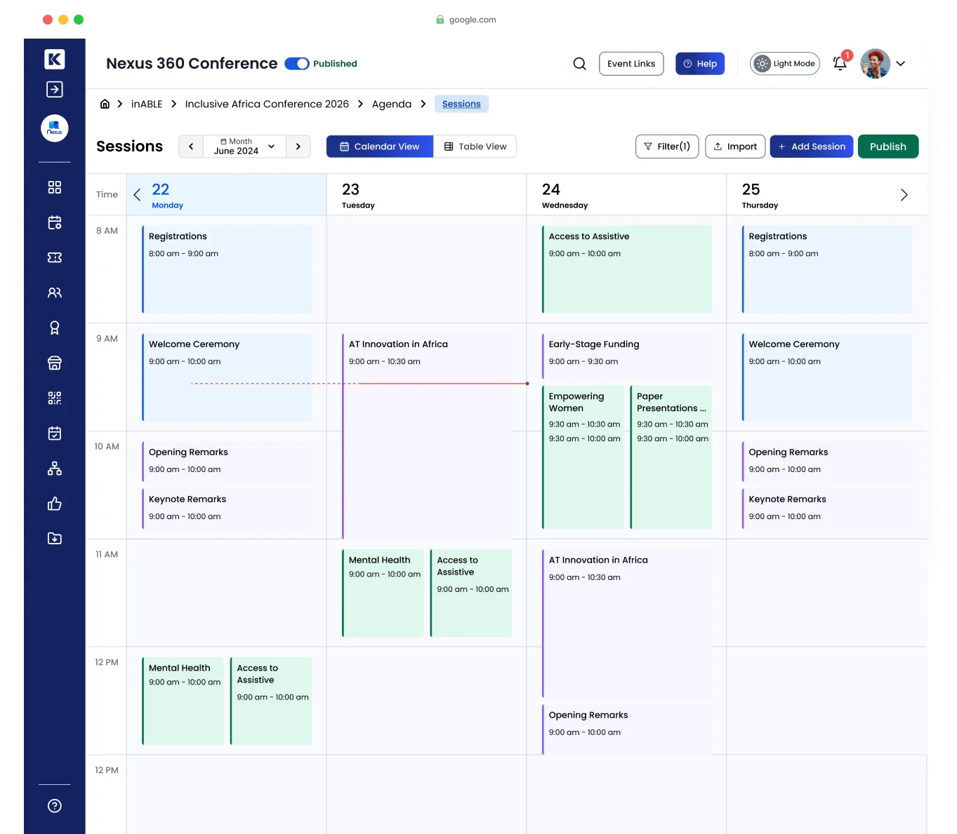 Agenda & Session Management Interface